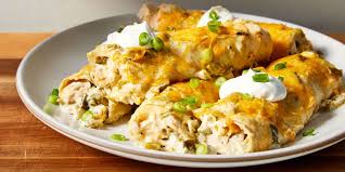 Chicken Green Chili Enchilada Pie served with Beans and Rice